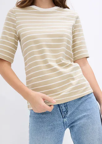 Tričko z čisté těžké organické bavlny • světle hnědá/přírodní bílá s proužky • bonprix obchod