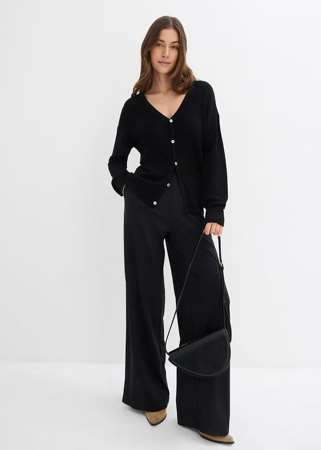 Pantalon palazzo en Punto di Roma confortable • noir • product-page.page-title-suffix