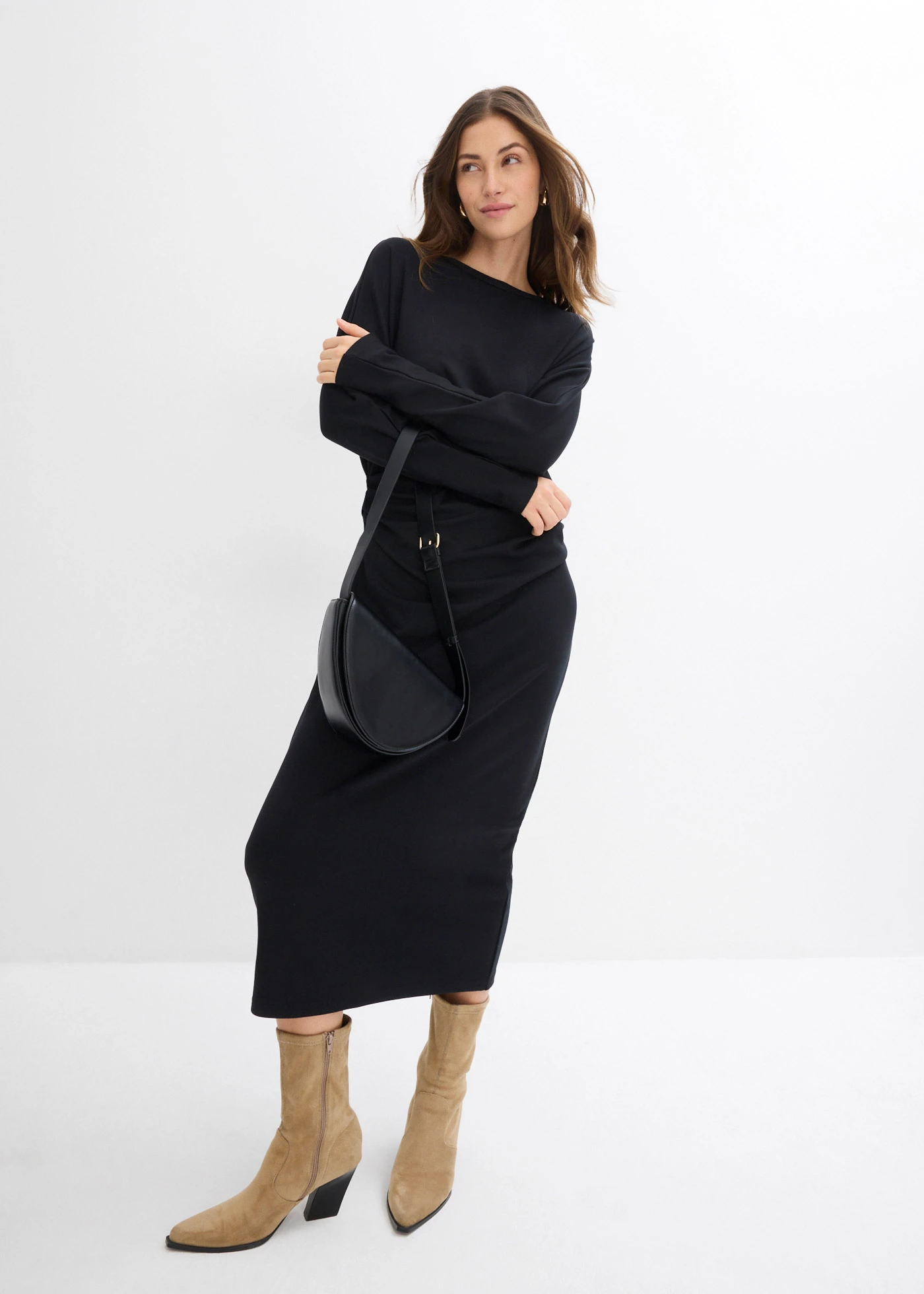 Robe midi, style néoprène • noir • Boutique bonprix