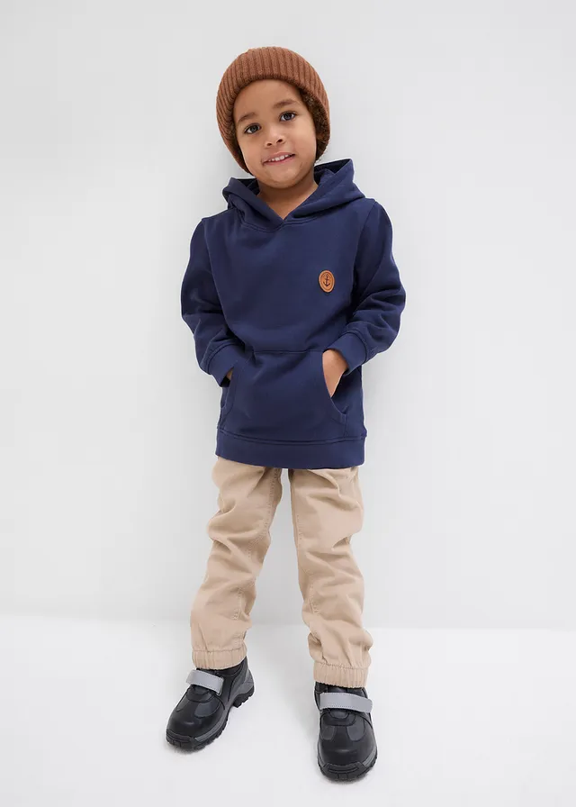 Set de 3 pantaloni sport din bumbac pur, regular fit • bleumarin + bej-nisip + gri fumuriu • magazin bonprix