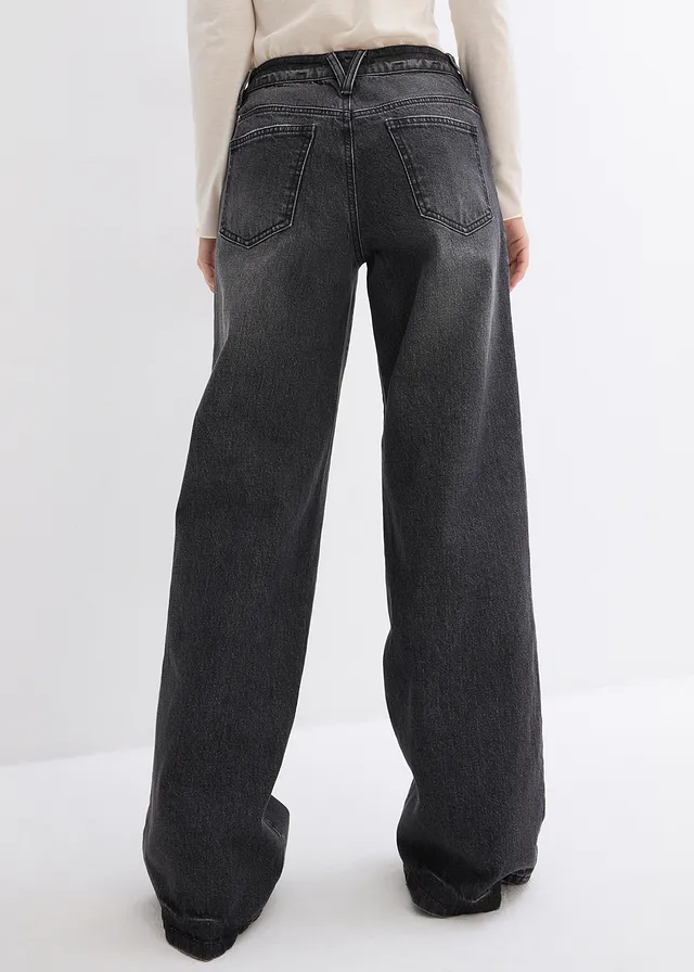 Džínsy, široké, stredná výška pásu, full length • čierna denim used • obchod bonprix