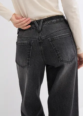 Jeansy wide leg, średni stan, pełna długość, z niewielką domieszką stretchu • czarny denim "used" • sklep bonprix