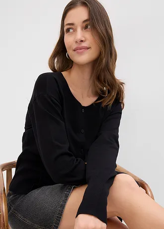 Fijn gebreid vest met ronde hals • zwart • bonprix online shop