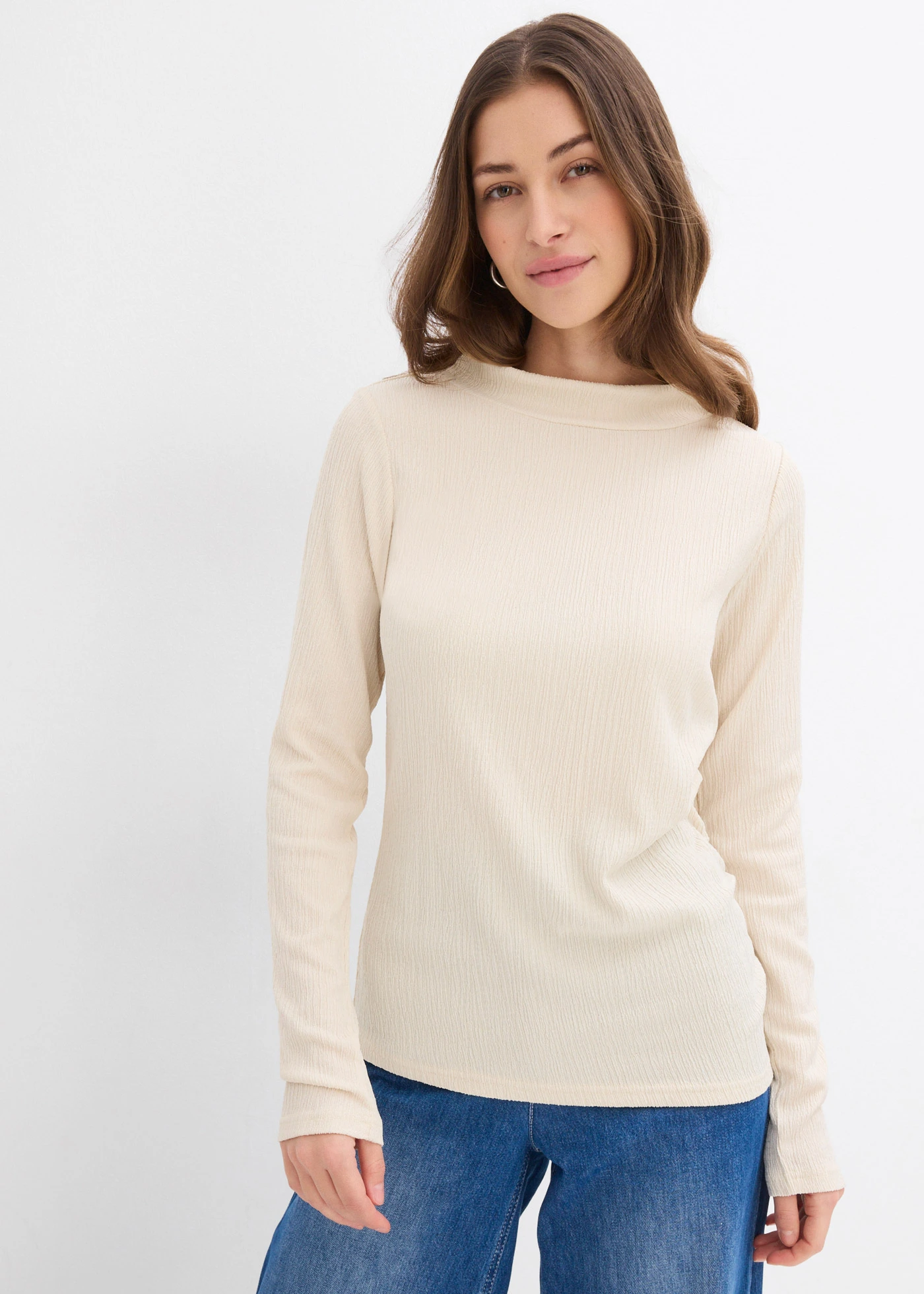Longsleeve van crêpe • naturel • bonprix online shop