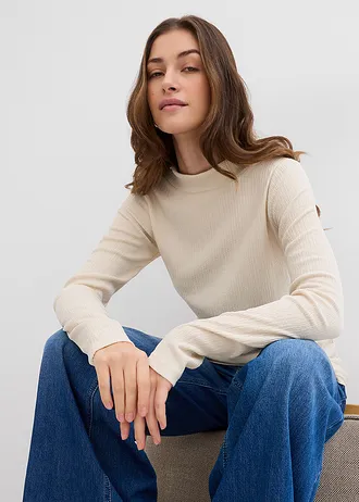 Longsleeve van crêpe • naturel • bonprix online shop