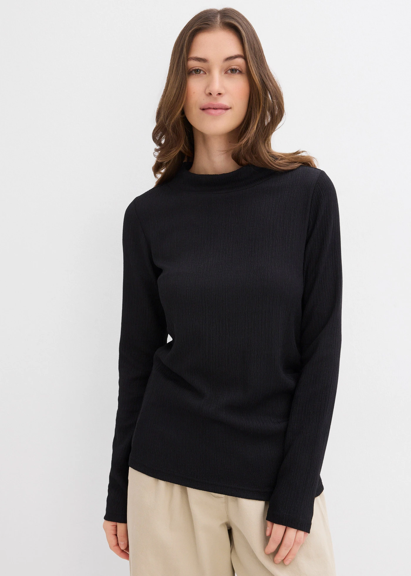 Longsleeve van crêpe • zwart • bonprix online shop