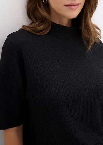 T-shirt en crêpe texturé • noir • Boutique bonprix