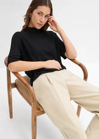 Bluză din material crep texturat • negru • magazin bonprix