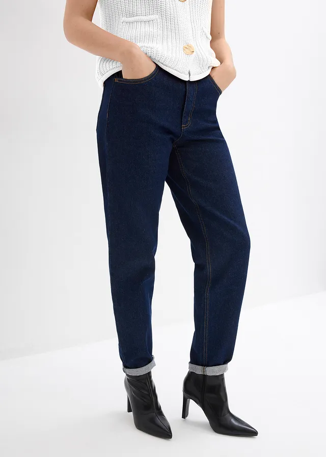 Mom jeans high waist, cropped • diepblauw denim ongewassen • product-page.page-title-suffix
