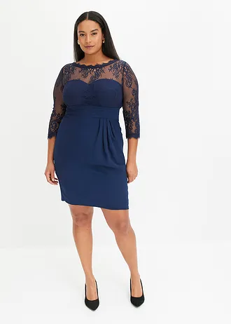 Mini jurk met kant, Kleur: donkerblauw