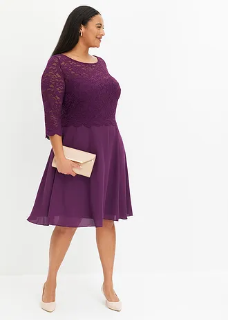 Mini jurk met kant, Kleur: donkerpaars