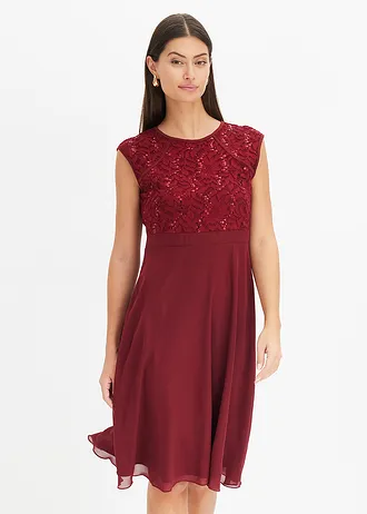Chiffon jurk met kant en geborduurde pailletten • robijnrood • bonprix online shop