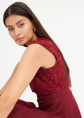Chiffon jurk met kant en geborduurde pailletten • robijnrood • bonprix online shop
