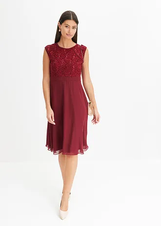 Chiffon jurk met kant en geborduurde pailletten • robijnrood • bonprix online shop