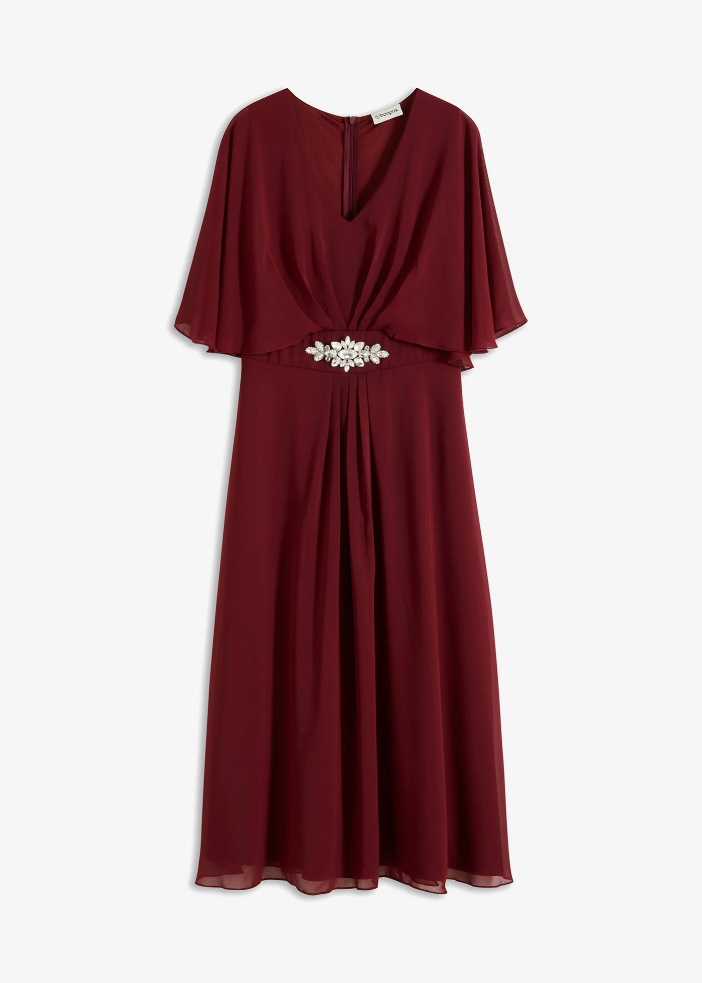 Rochie midi din șifon cu aplicație cu ștrasuri • roşu rubiniu • magazin bonprix