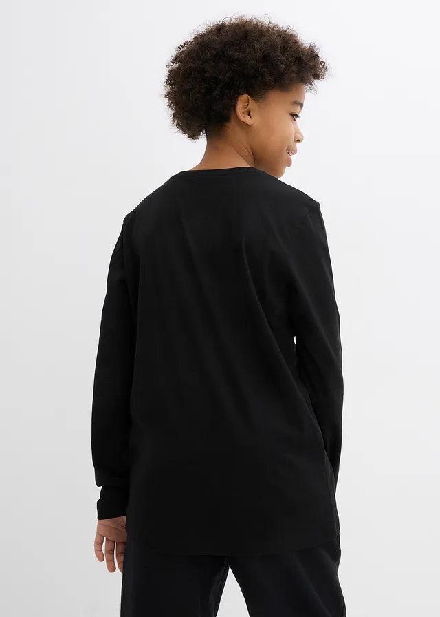 T-shirt manches longues 100% coton, Couleur: noir imprimé
