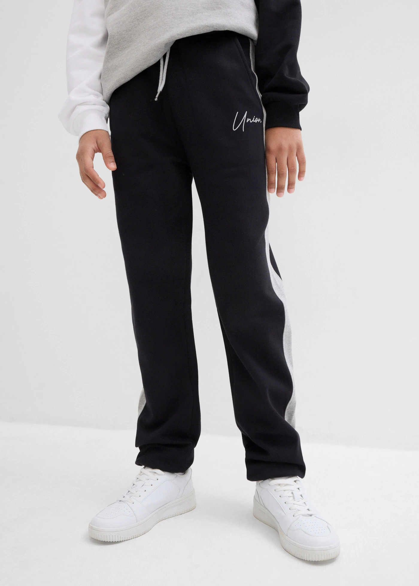 Pantalon de jogging 100% coton • noir + gris clair chiné • Boutique bonprix