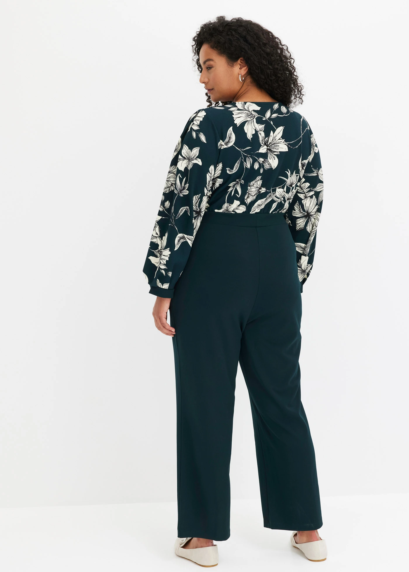 Jersey jumpsuit in wikkellook • diepgroen gebloemd plus size • bonprix online shop