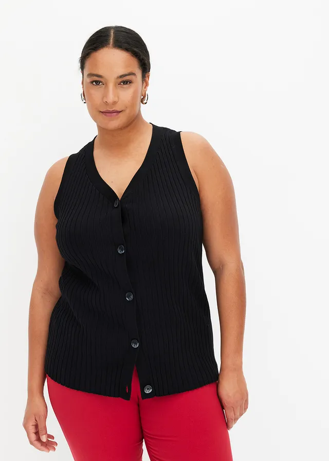 Gilet sans manches en maille côtelée, Couleur: noir