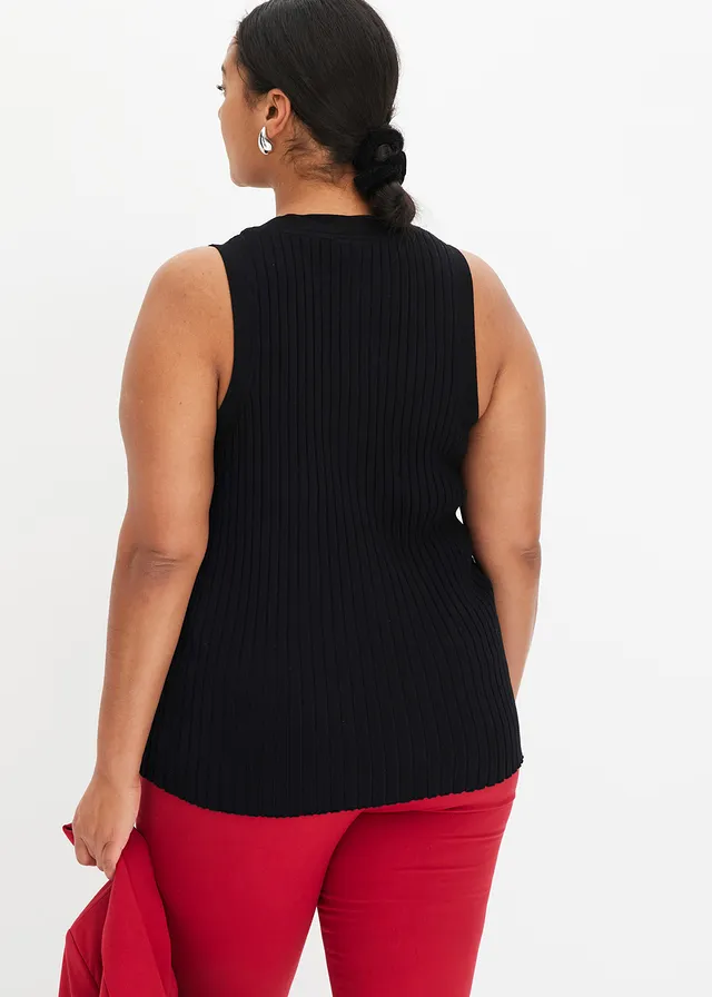 Gilet sans manches en maille côtelée, Couleur: noir