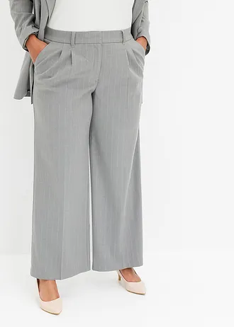 Pantalon large à pinces et rayures tennis, Couleur: gris-beige rayé