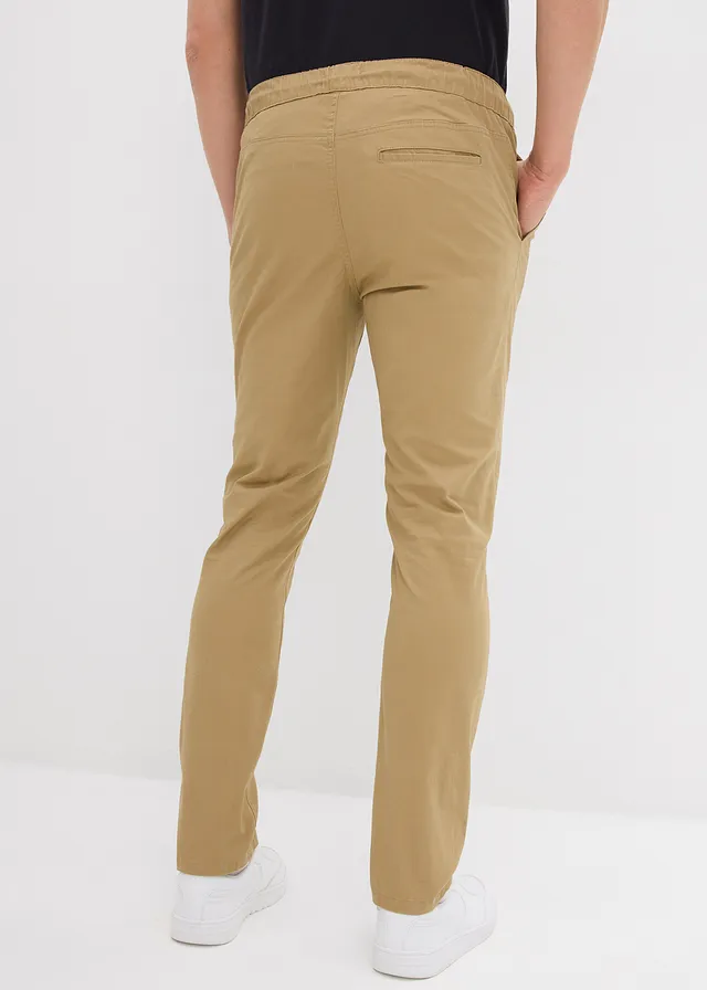 Pantalon droit regular et extensible à taille élastiquée, Couleur: olive clair