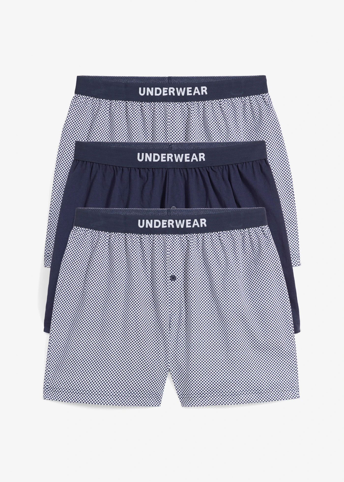 Bokserki z dłuższymi nogawkami (3 pary) • ciemnoniebieski + biały wzorzysty • bonprix obchod