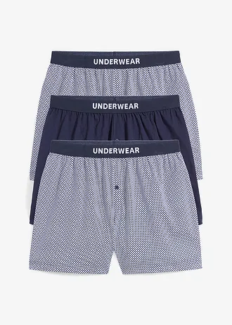 Bokserki z dłuższymi nogawkami (3 pary) • ciemnoniebieski + biały wzorzysty • bonprix obchod