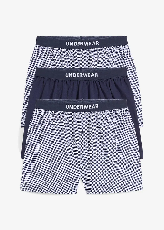 Bokserki z dłuższymi nogawkami (3 pary) • ciemnoniebieski + biały wzorzysty • bonprix obchod