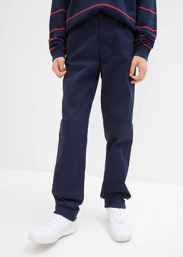 Pantalon chino droit à taille ajustable, slim, Couleur: bleu foncé