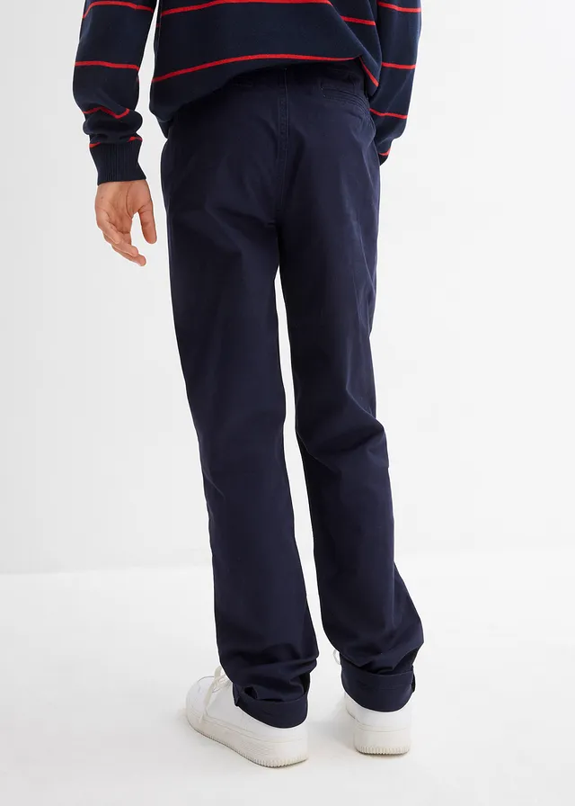 Smalle chino van katoen met stretch, Kleur: donkerblauw