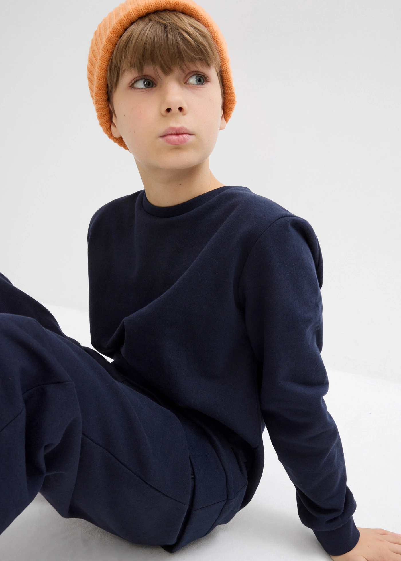 Lot de 2 sweats doux en coton mélangé • gris clair chiné + bleu foncé • Boutique bonprix