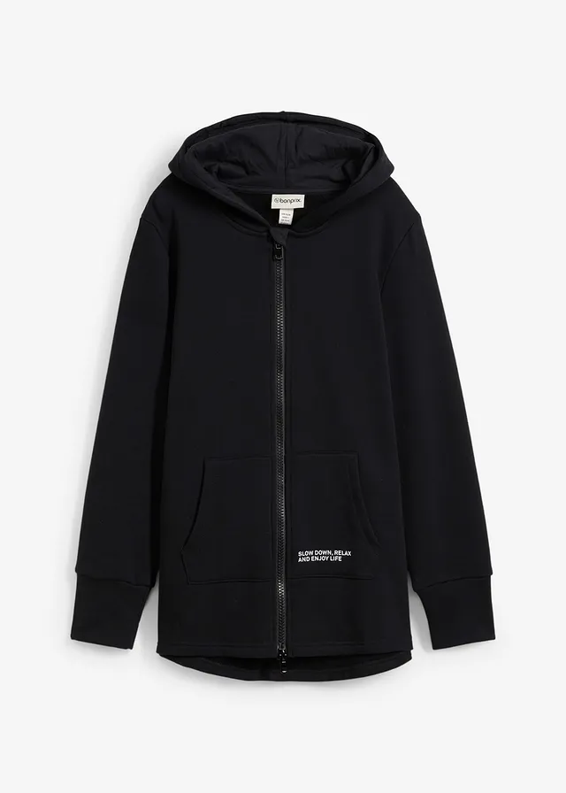Sweat zippé en doux coton mélangé, Couleur: noir