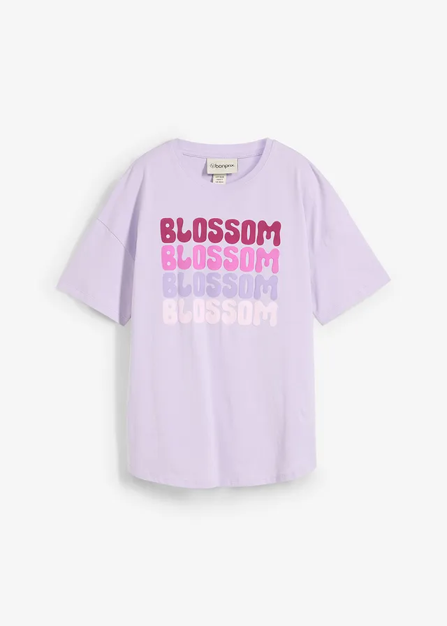 Oversized boxy shirt van biologisch katoen • zacht lila gedessineerd • bonprix online shop
