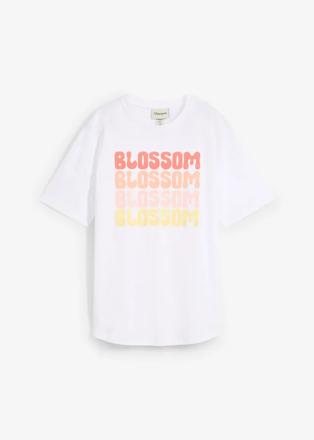 Oversized boxy shirt van biologisch katoen • wit gedessineerd • bonprix online shop