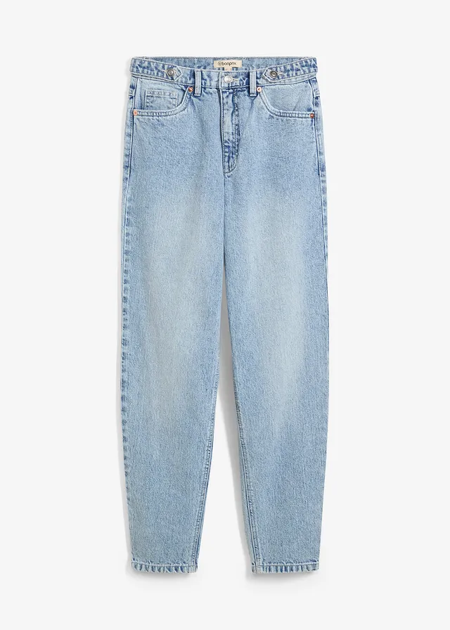 Jean mom taille haute, cropped, Couleur: bleu glacier denim used