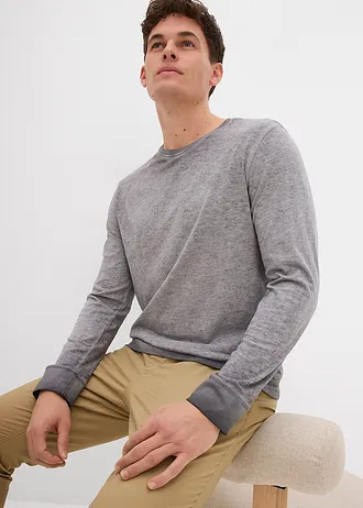 Hosszú ujjú póló bio-pamutból (2 db-os csomag) • indigó+antracitszürke • bonprix áruház