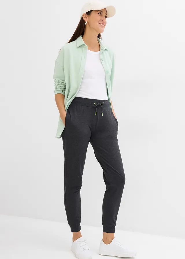 Joggingbroek met elastische band, Kleur: zwart gemêleerd