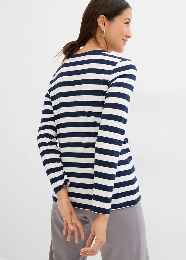Longsleeve van biologisch katoen • donkerblauw/wolwit gestreept • product-page.page-title-suffix