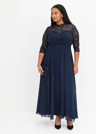 Maxi jurk met kant, Kleur: donkerblauw