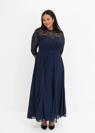 Maxi jurk met kant, Kleur: donkerblauw