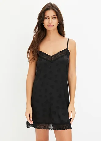 Satijnen slipdress met hartjes, Kleur: zwart