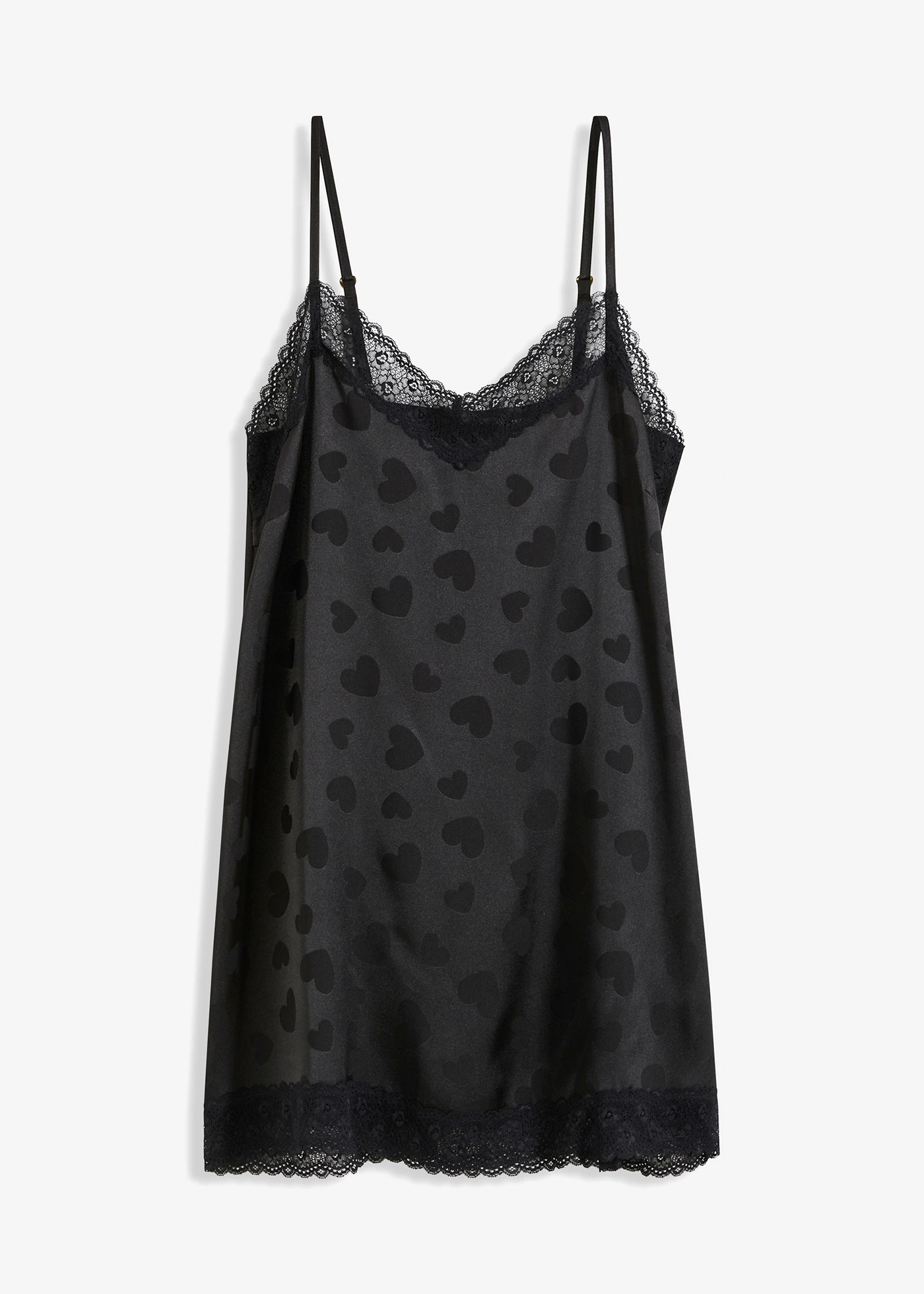 Satijnen slipdress met hartjes • zwart • bonprix online shop