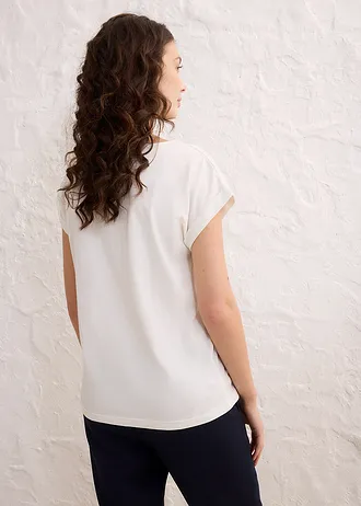 Shirt met zijde, Kleur: wolwit