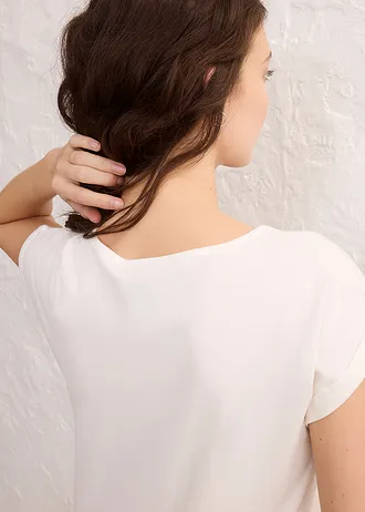 Koszulka z domieszką jedwabiu • biel wełny • sklep bonprix