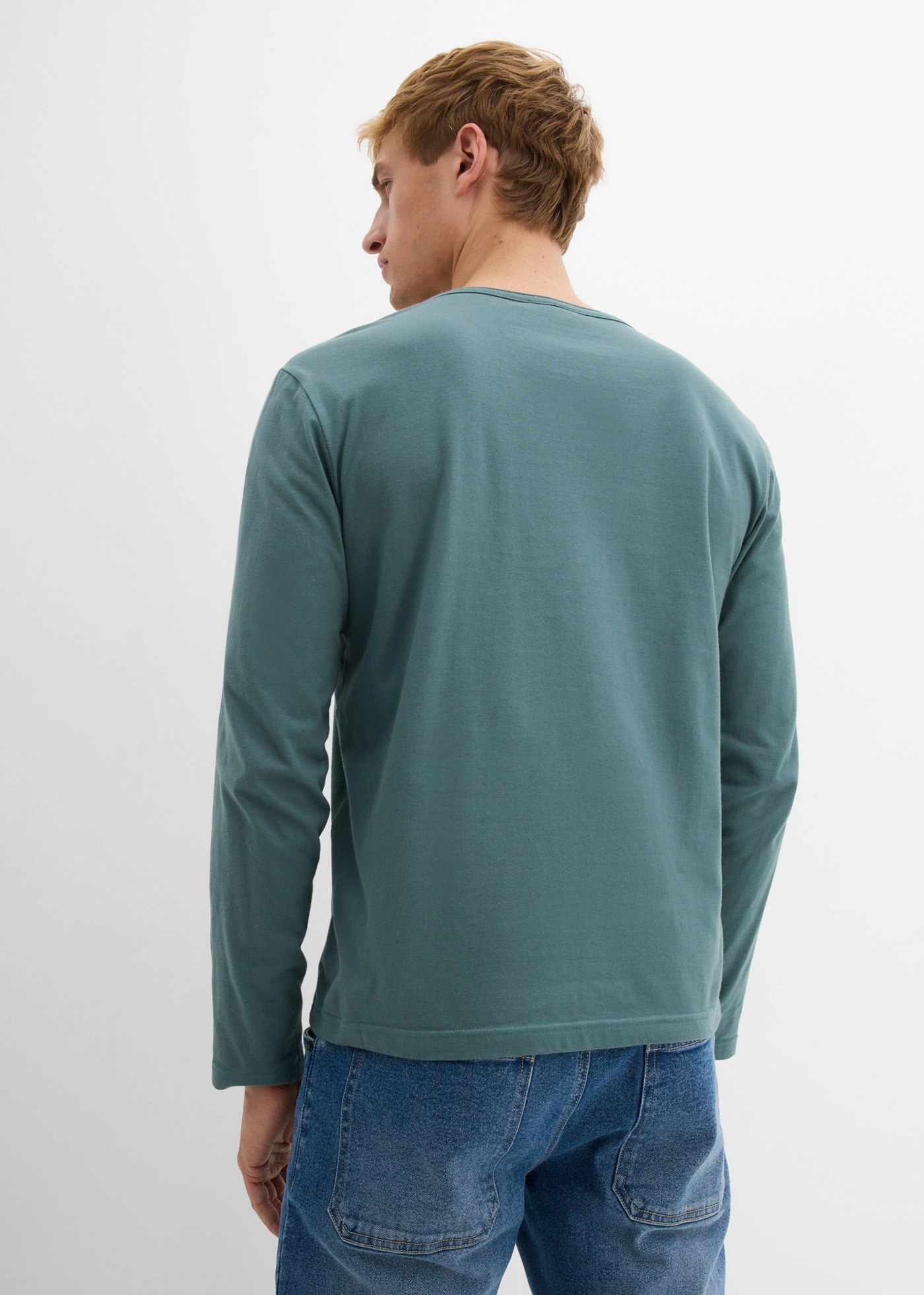 Hosszú ujjú Henley póló tiszta bio-pamutból, Slim Fit • szürkészöld-fehér • bonprix áruház