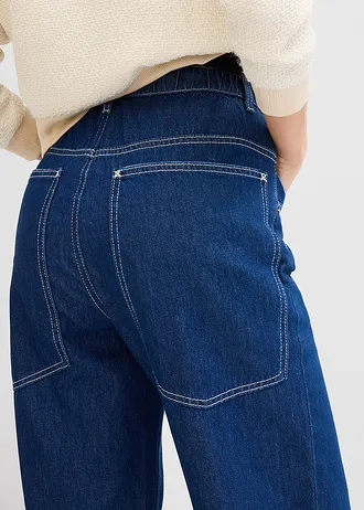 Dżinsy Wide Leg, mid waist, z wygodnym paskiem, full lenght • nocny niebieski denim • bonprix obchod