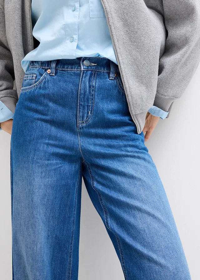 Wide leg jeans, high waist, full length met comfortband • blue stone used • product-page.page-title-suffix