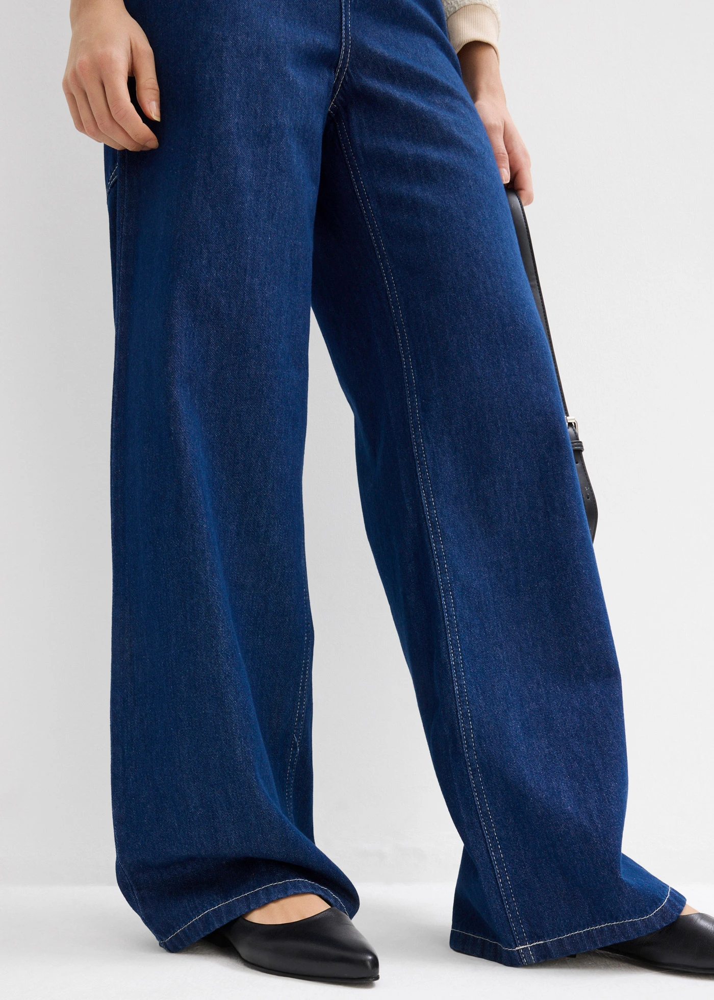 Dżinsy Wide Leg, mid waist, z wygodnym paskiem, full lenght • nocny niebieski denim • bonprix obchod