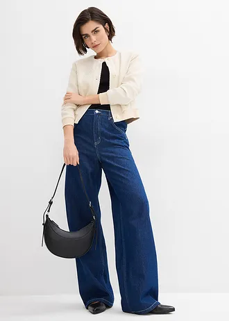Dżinsy Wide Leg, mid waist, z wygodnym paskiem, full lenght • nocny niebieski denim • bonprix obchod